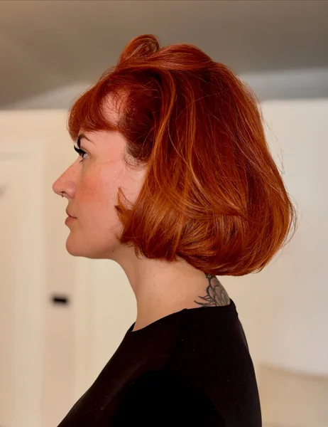 Voluminous Copper Bob with Bangs