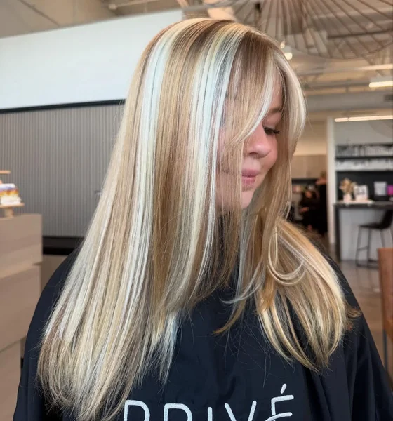 Platinum Stripes on Long Straight Hair