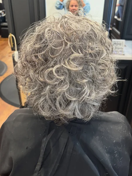 Rounded Gray Curly Cut
