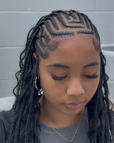 Geometric Cornrows With Boho Braids