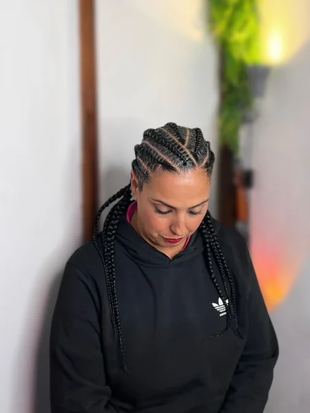 Six Cornrows with Angled Parts