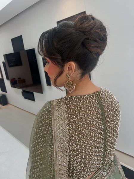 Messy High Bun with Saree
