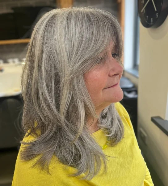 Medium Layers with Bangs in Gray