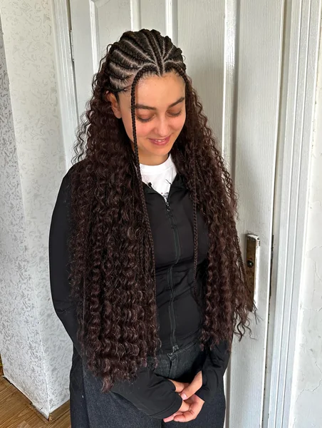Fan Cornrows with Long Curls