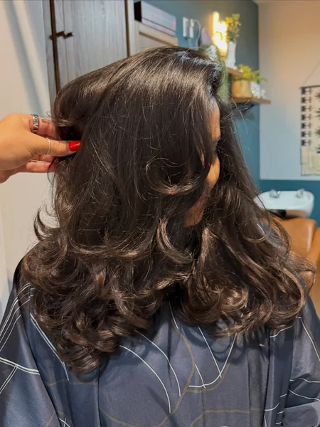 Glossy Roller-Set Brunette Curls