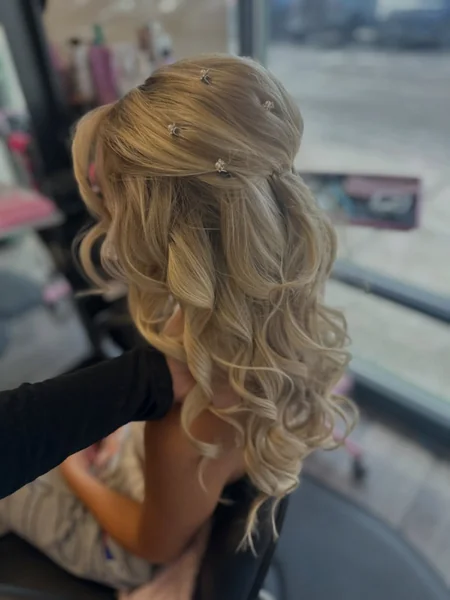 Half-Up Curls with Crystal Pins