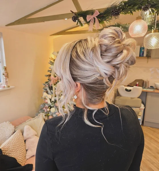 Textured Blonde Messy Updo