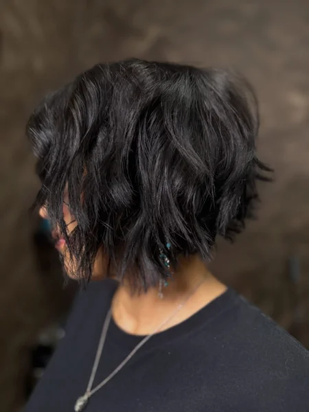 Jet Black Choppy Wavy Bob