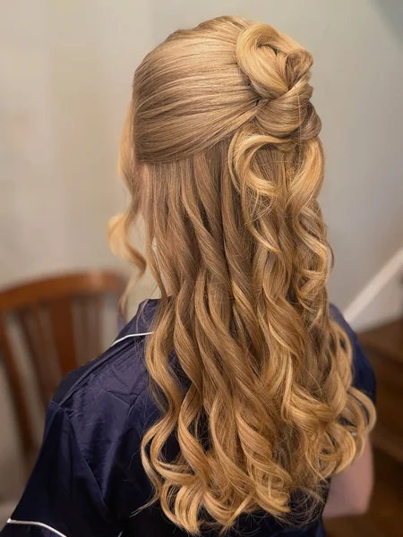 Half Updo Top Knot with Long Curls