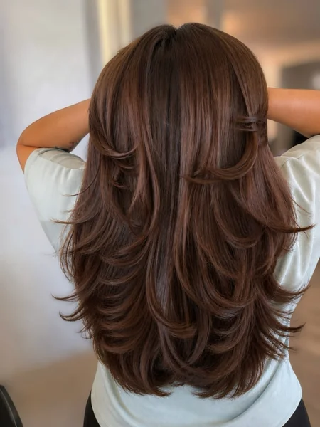 Long Auburn Butterfly Layers, Back View