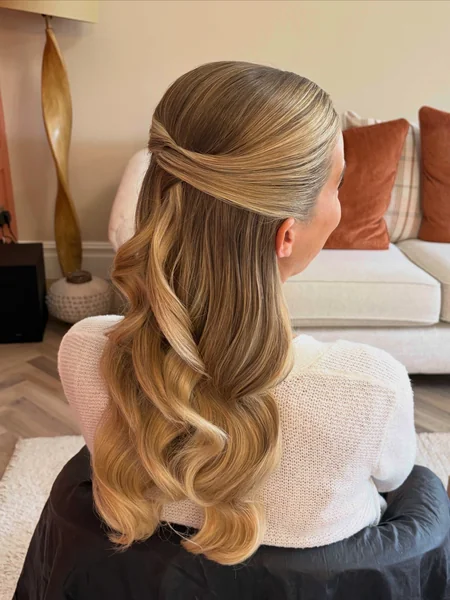 Sleek Half Up with Hollywood Waves