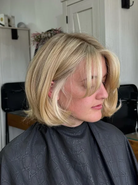 Flipped Bob with Bangs in Blonde