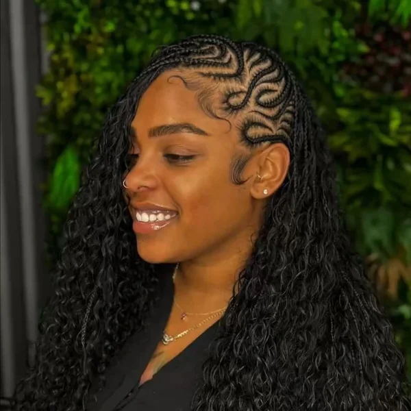 Swirl Side Cornrows With Curly Braids