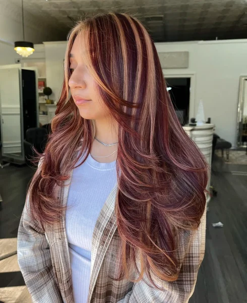 Burgundy Hair with Blonde Stripes