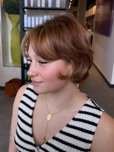 Strawberry Copper Bixie with Curtain Bangs