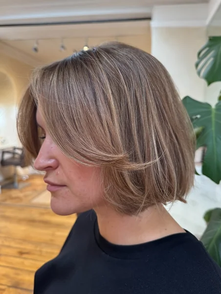 Soft Caramel Bob with Swept Bangs