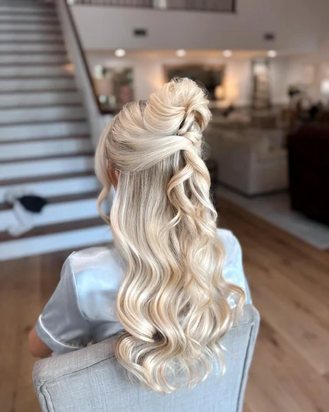 Half Updo Twist with Blonde Waves