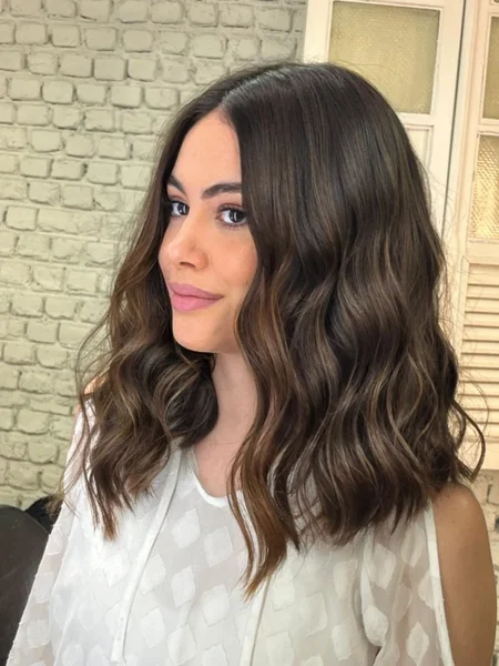 Wavy Brunette Long Lob