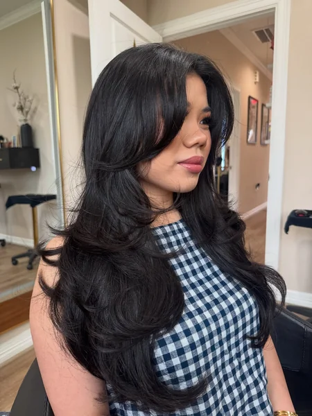 Long Black Blowout with Side Bangs