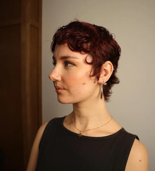 Burgundy Curly Pixie Mullet