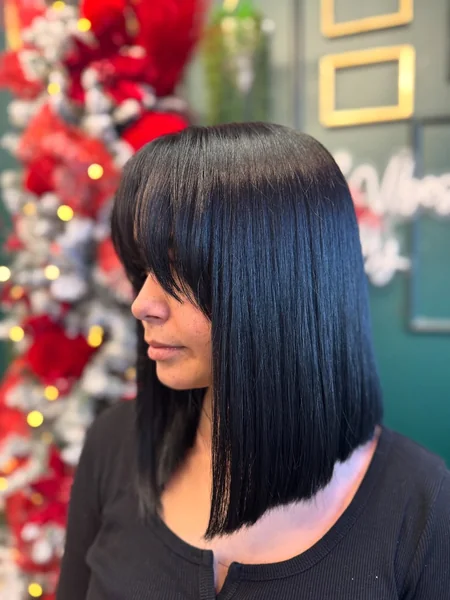 Glossy Long Bob with Fringe
