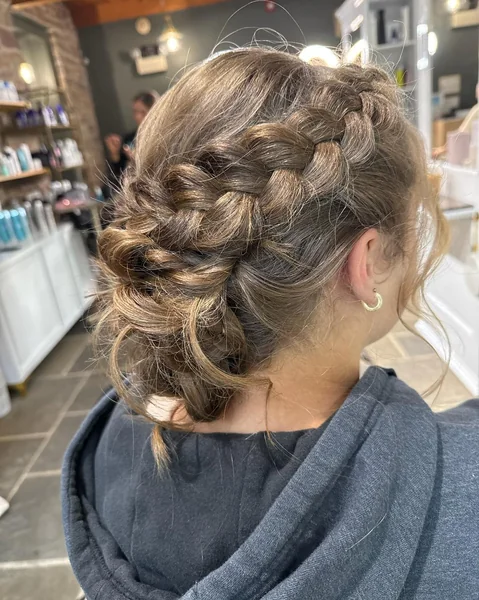 Dutch Braid Low Bun Updo