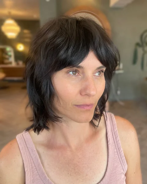 Dark Shag with Full Bangs