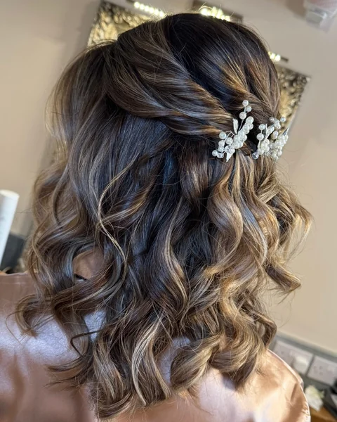 Pearl Pinned Half Up for Shoulder Length Hair