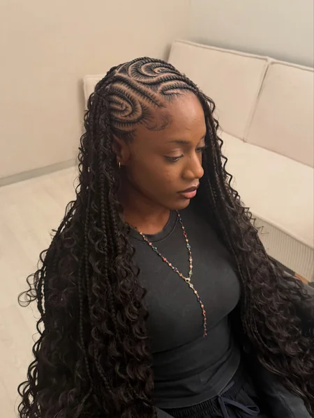 Swirl Cornrows with Boho Braids