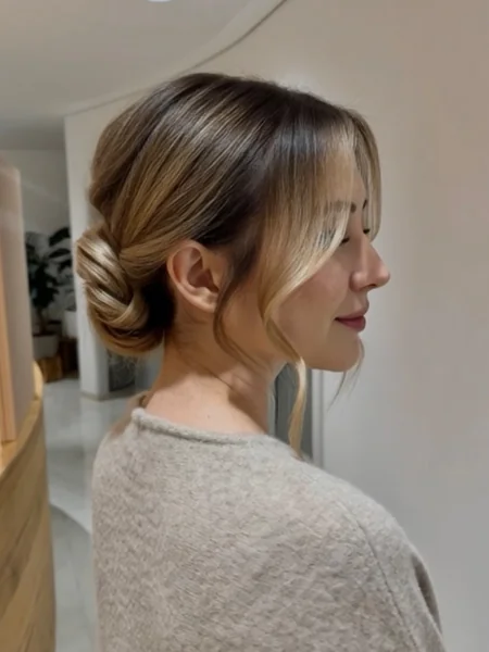 Low Bun with Curtain Bangs