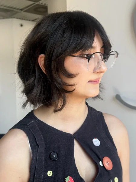 Shaggy Black Bob With Curtain Bangs