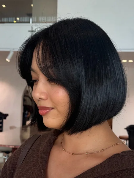 Black Rounded Bob with See-Through Bangs