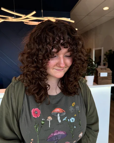 Auburn Curly Shag with Curly Fringe