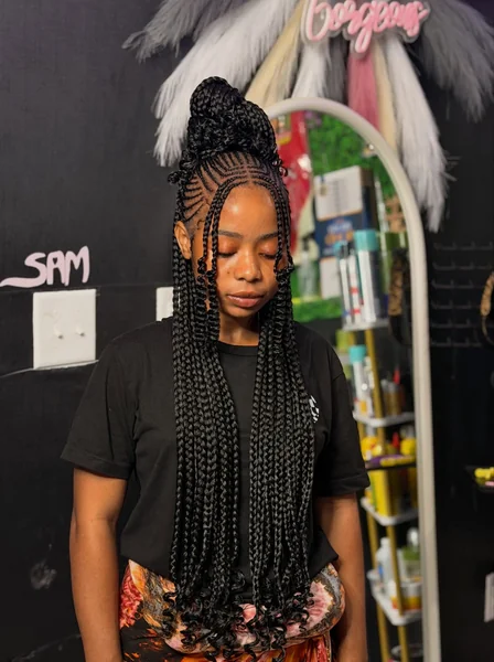 Cornrow Top Knot With Box Braids