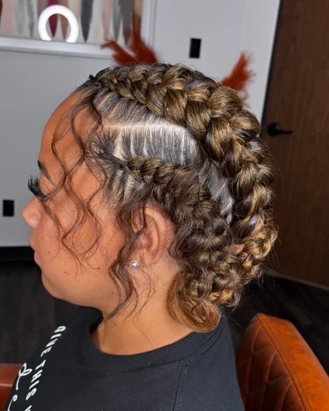 Chunky Dutch Braids with Curly Tendrils