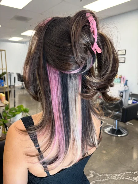 Half-Up with Pink Clip and Peekaboo Color