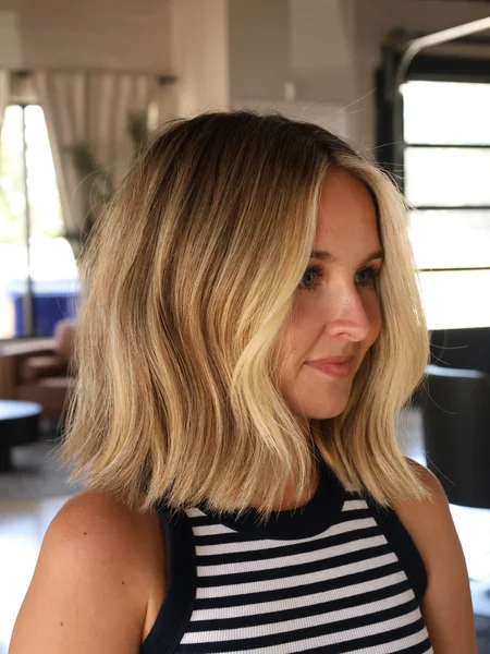 Golden Balayage Wavy Lob