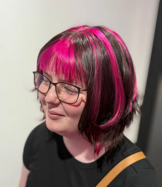 Short Bob with Hot Pink Streaks