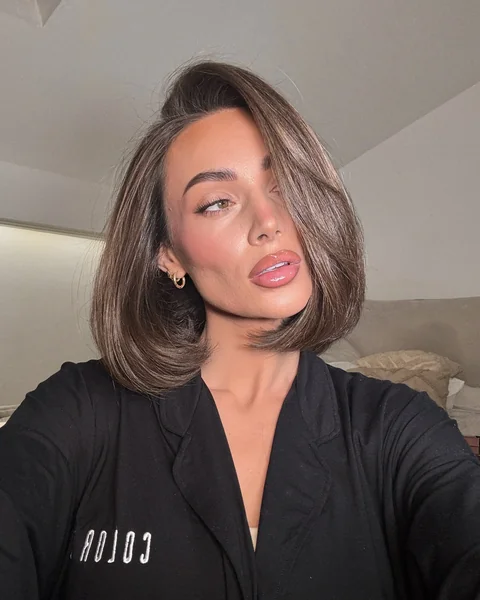 Deep Side-Part Brunette Bob