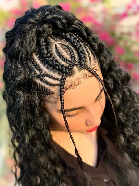 Cornrow Design over Long Curly Hair