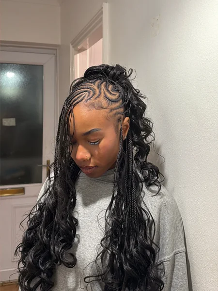 Half-Up Swirl Cornrows with Boho Braids