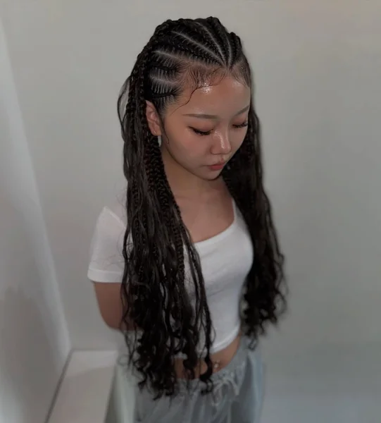 Side Cornrows with Wavy Braids
