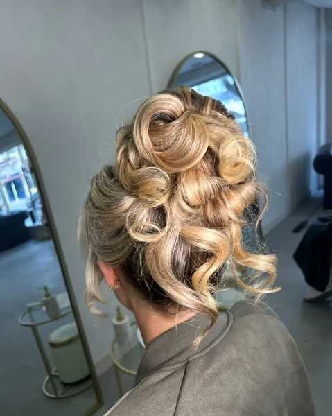 Romantic Curly Blonde Updo
