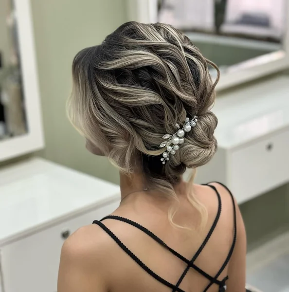 Pearl Accent Wavy Bridal Updo