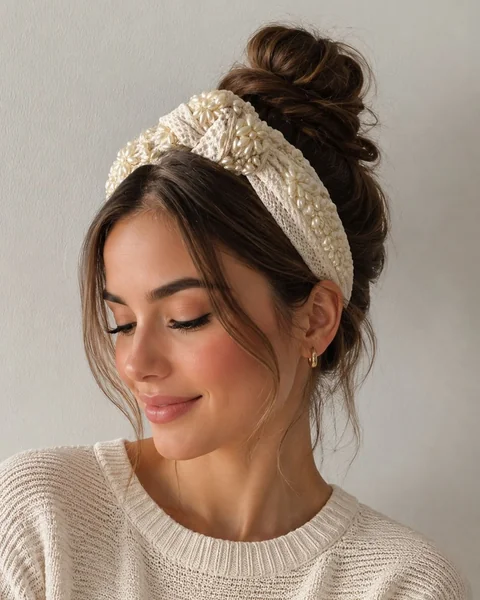 Pearl Knot Headband With Messy High Bun