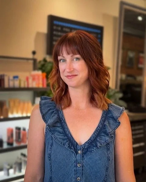 Copper Wavy Lob with Bangs
