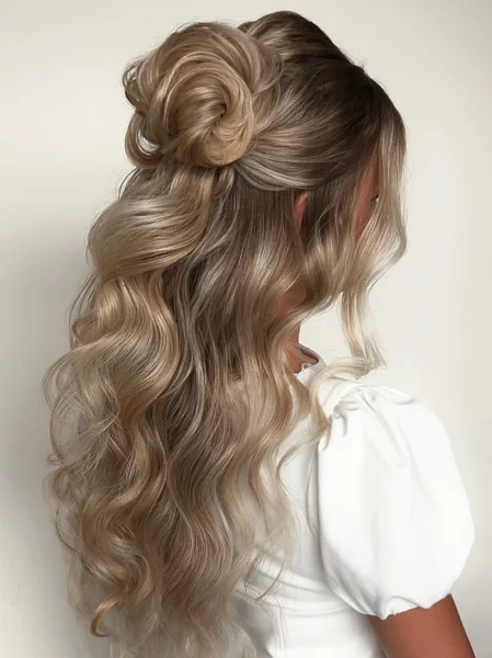 Half Up Rosette Bun with Waves