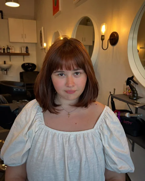 Auburn Lob with Full Blunt Bangs