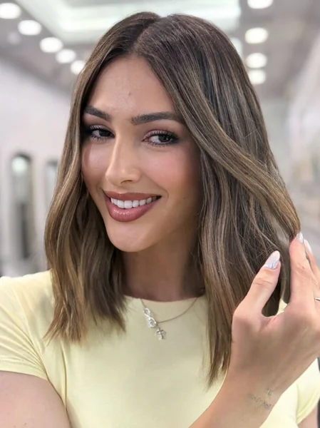 Brunette Lob with Honey Balayage