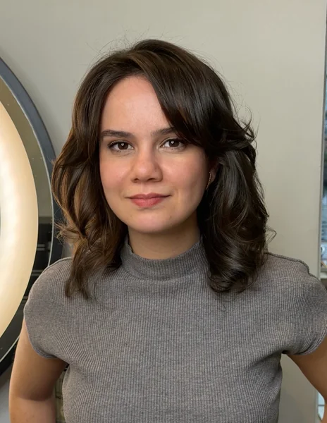Brunette Bouncy Blowout with Side Bangs